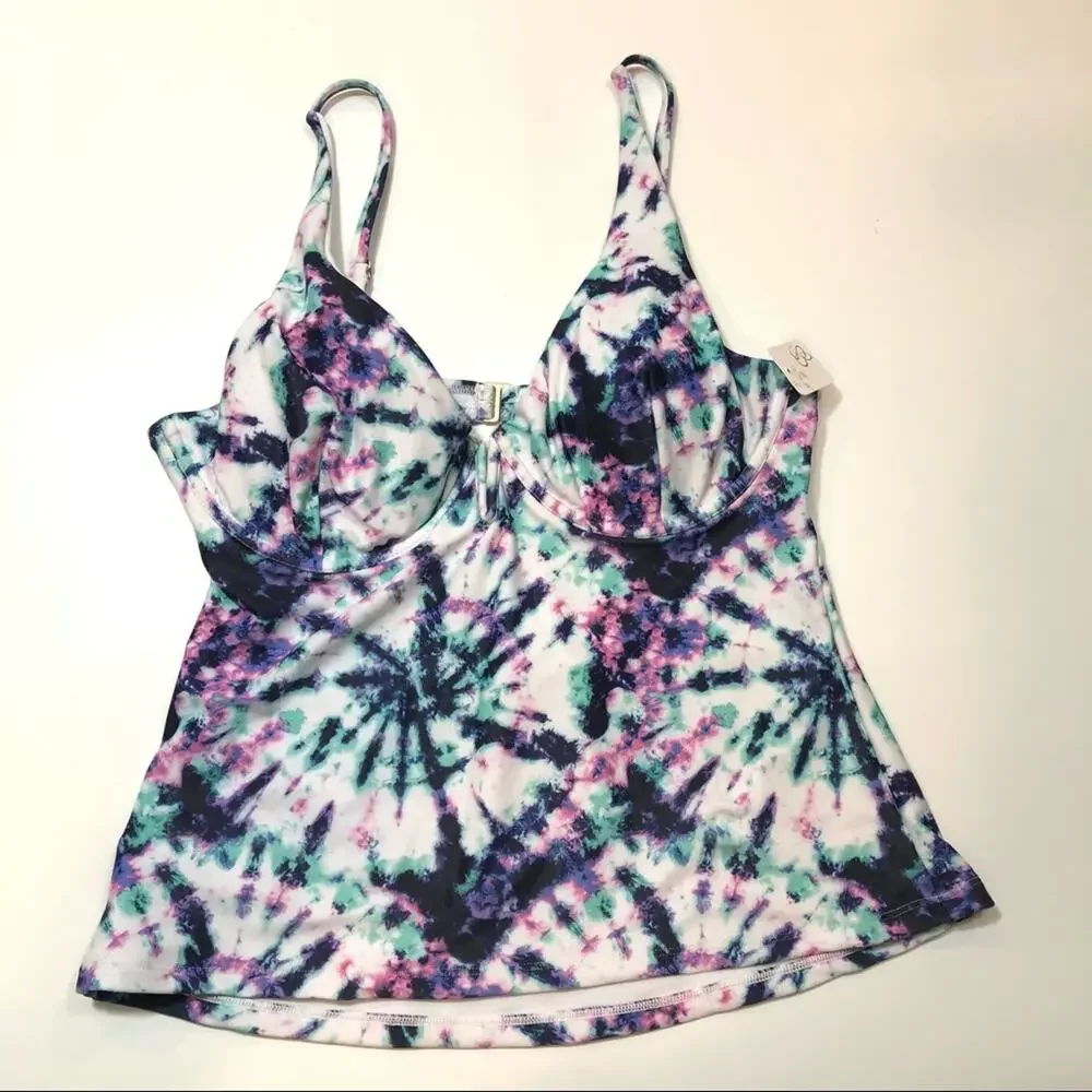 Jessica Simpson Tie-Dyed V-Wire Tankini Swim Top